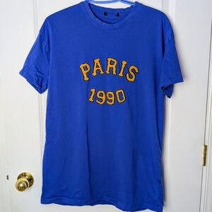 Zara Man T-Shirt – Paris 1990 Chenille Patch – Blue – Size M